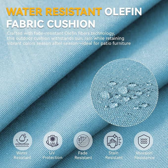 Outdoor Cushion Set for Patio Furniture, UV Resistant, Water Resistant - 6 Inch Thick Dual Layer Back Support Cushions– 24x24 Inch Patio Seat Covers for Chair/Sofa/Couch | Light Blue | 3-Pack |