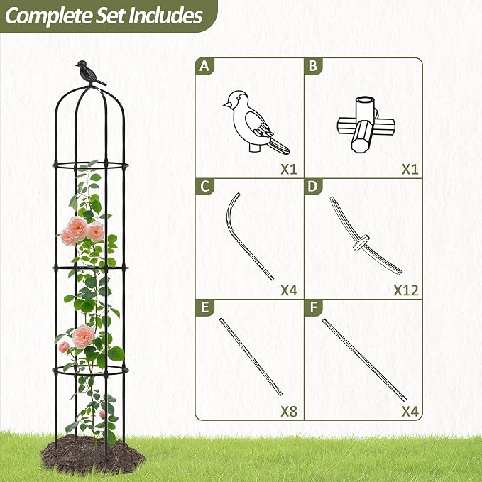 Garden Obelisk Trellis for Climbing Plants Outdoor - 69"(H), Rustproof Trellis with Adjustable Rings, Metal Plant Support for Potted Vines, Garden Trellis Use for Outdoor or Indoor(2 Pack)