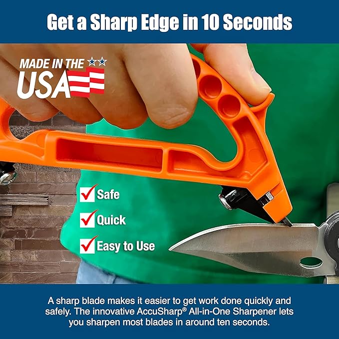 AccuSharp All-in-One Sharpener, All Purpose Sharpener for Knives, Scissors, Garden Tools, Sharpens & Restores Serrated Knives, Cleavers, Axes, Machete, Orange