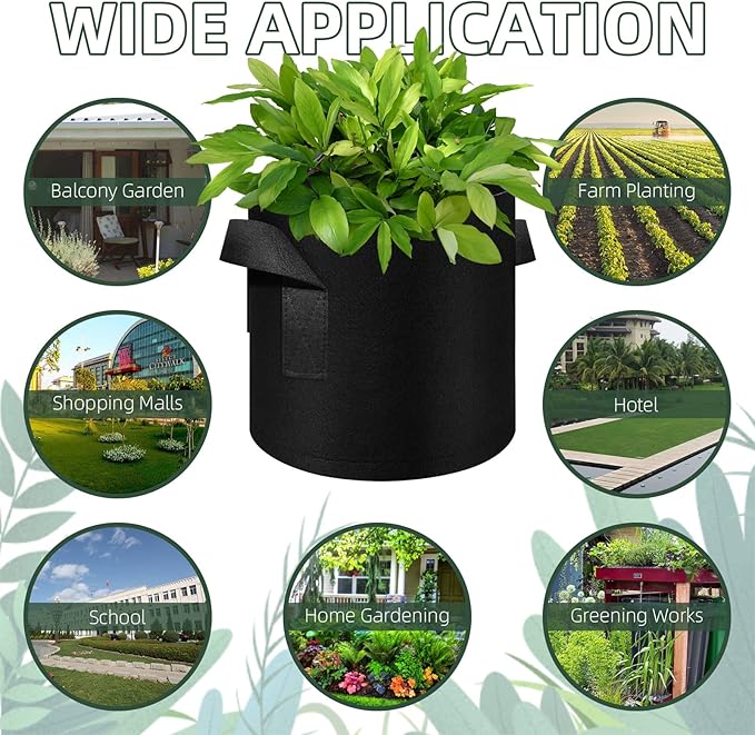 5/10/12/20/30 Pack 10 Gallon Grow Bags, Heavy Duty Thickened Nonwoven Fabric Pots with Handles, Plant Grow Bags for Vegetable/Flower/Plant/Fruits, Black (12 Pack)