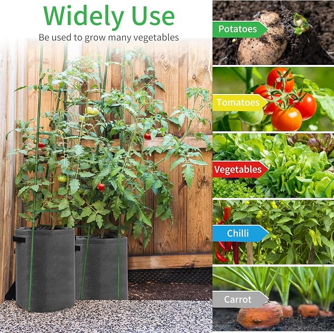 JJGoo 4 Pack Potato Grow Bags 10 Gallon with Flap, Heavy Duty Fabric with Handle and Harvest Window, Non-Woven Planter Pot Plant Garden Bags to Grow Vegetables Tomato, Dark Grey