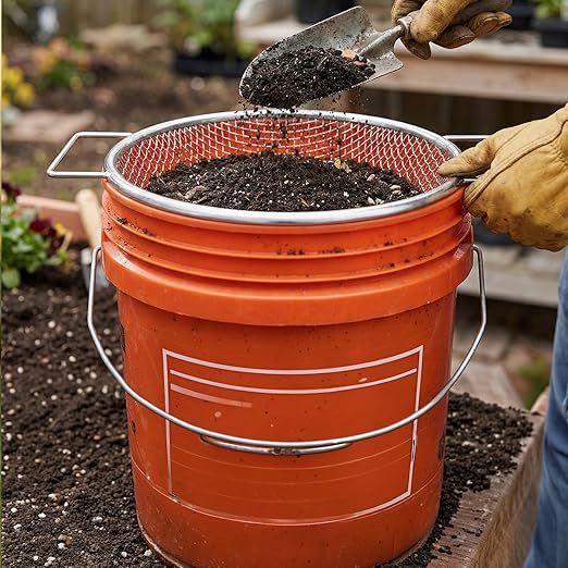 3 Pcs Soil Sifter for Gardening with Handle, 3mm + 6mm + 10mm Mesh Compost Sifters Dirt Sifters, Heavy Duty Rock Sifter for 5 Gallon Bucket, for Compost, Dirt, Rocks, Gravel & Garden