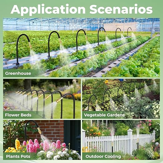 130FT Drip Irrigation System for Garden: 20 Nozzles 1/4" PE Tubing Automatic Watering Kit Adjustable Misting Sprinkler Mister Hose for Water Plants Tape Raised Beds Lawn Outdoor Yard Greenhouse 130FT
