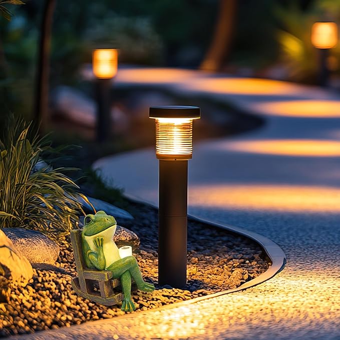 Miniature Frog Garden Statue Gifts & Home Decorations, Solar Frog Decor with Outdoor Lights, Fairy Garden Accessories, Housewarming Gift for Patio Yard Lawn Ornament