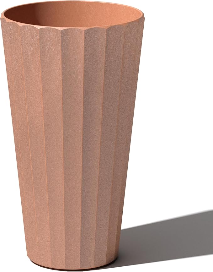 Veradek Column Series 26" Tall Outdoor Planter for Porch & Patio | Durable Plastic-Stone Material w/Shelf | Modern Décor for Plants & Flowers