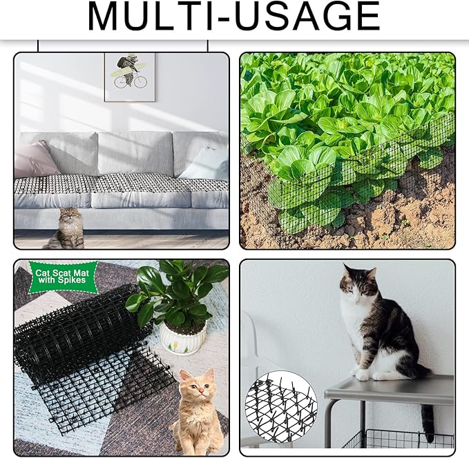 158" x 11.8" Extra Long Plastic Spike Barrier Mat with Spikes, Physical Pet Training Aid for Outdoor/Indoor, Furniture & Garden Protector for Cats and Dogs, Includes 14 Staples