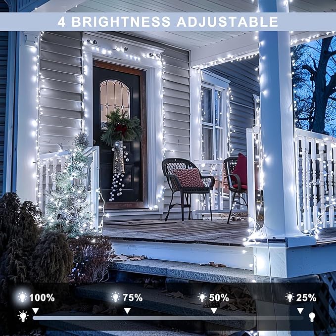 JMEXSUSS Christmas Lights, 8 Modes Waterproof Christmas Light Outdoor Plug in, Clear Wire String Lights Indoor Bedroom 500LED White 163ft