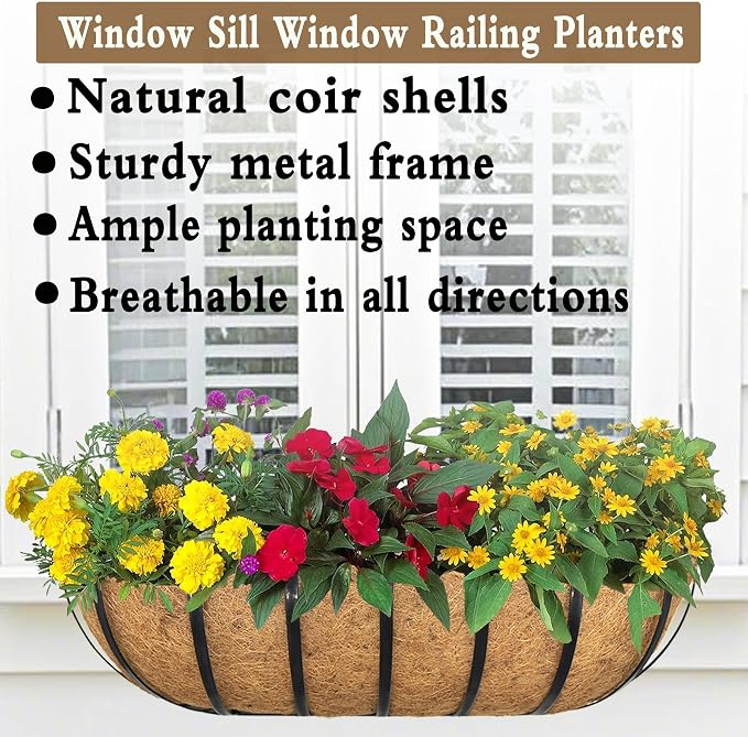 2pack 30-inch Window Sill Window Railing Planters with Cocoa Liner for Outdoor Balconies, Porches, Fences, Patio Railings