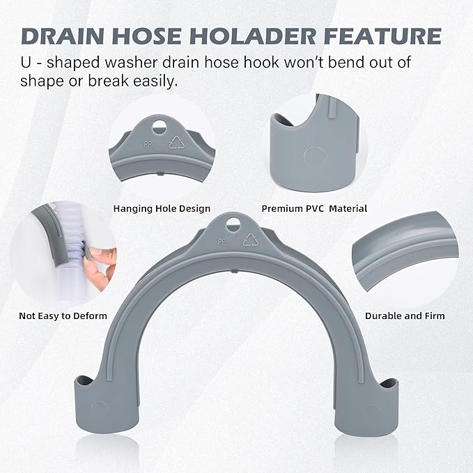U-Shaped Washing Machine Drain Hose Holder Hook, U-Bend Hose Holder Hook for Laundry Tub, Dishwasher and Sink Srain Hoses, Compatible with Samsung, GE Washers (2Pack)