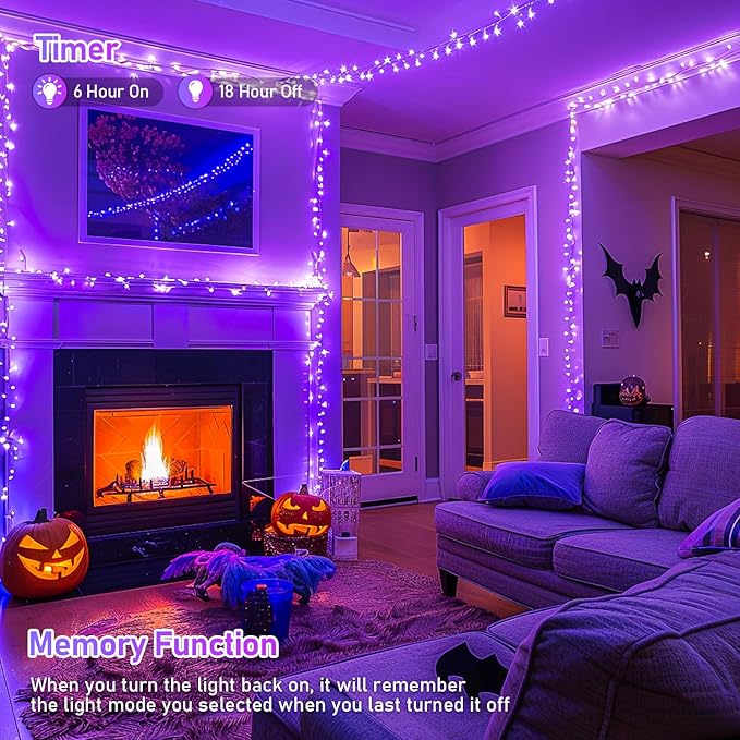 JMEXSUSS Purple Halloween Lights, 300 LED Purple Christmas String Lights Clear Wire, Fairy Lights for Bedroom Indoor Outdoor Yard Tree Xmas Spooky Halloween Party Decor (Non-Connectable)