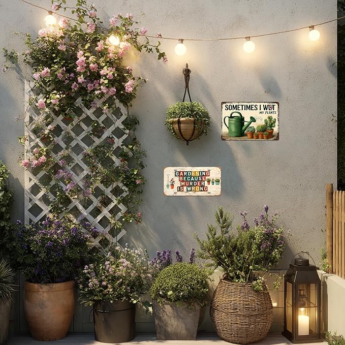 Garden Signs for Outside Funny Metal Garden Wall Art Decor Sometimes I Wet My Plants Sign Gardening Gifts for Women Vintage Yard Metal Tin Sign Gardening Accessories Decorations Outdoor 8x12 Inch