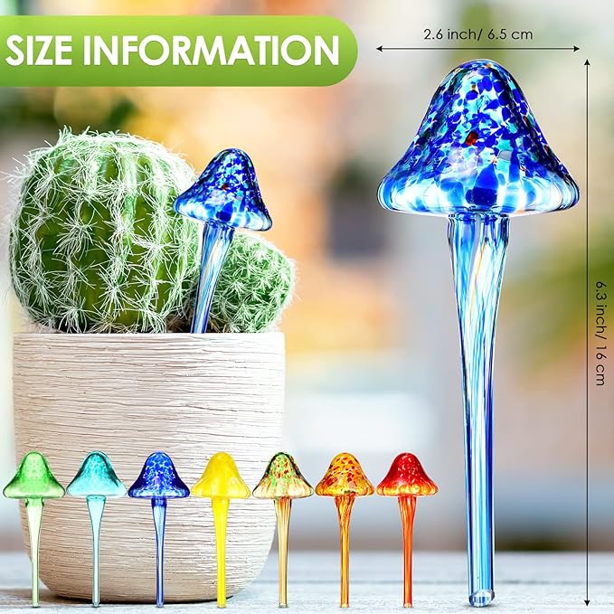 Meanplan 8 Pcs Plant Watering Globes Set, Mushroom Self Watering Globes for Indoor Outdoor Plants, Multicolor Glass Automatic Water Bulbs for Garden Potted Daily Use