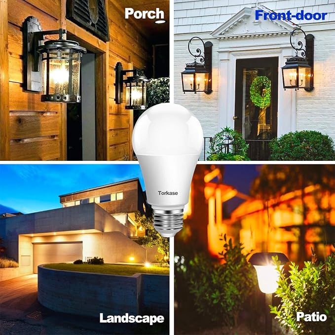 Torkase Outdoor Dusk to Dawn Light Bulbs, 13W(100W Equivalent), E26 3000K, Built-in Photocell Detector, Automatic On/Off, Smart Sensor LED Lighting Bulb for Porch Hallway Garage Boundary-6 Pack