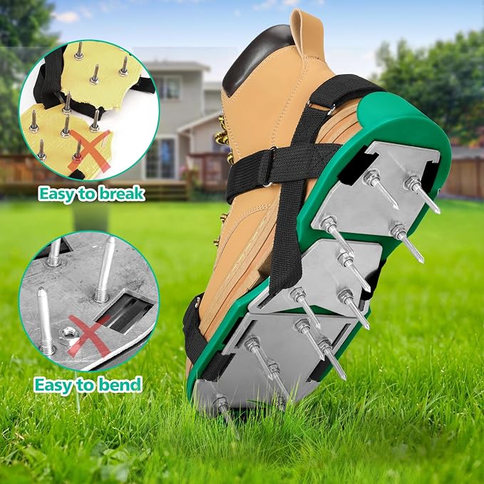 MOFEEZ Lawn Aerator Shoes for Grass - Pre-Assembled Grass Aerator Shoes for Lawn - Soil Yard Aerator Tool for Aerating Patio Garden, Green, Medium