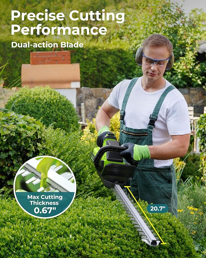 20'' Hedge Trimmers Cordless with Battery, 3000RPM Brushless Electric Bush Clipper with 2pcs 2000mAh Rechargeable Batteries, 180° Rotatable Head, 2/3'' Blade Gap Green, Gifts for Men Dad Father