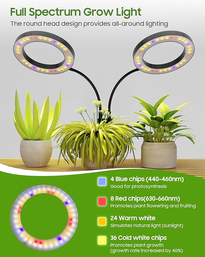 Grow Lights for Indoor Plants Full Spectrum, LED Plant Light with Metal Base, Plant Growing Lamps with Timer 3/9/12H, 3 Color Modes, 6 Brightness Levels, 23-30'' Adjustable Height