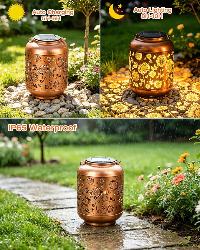ANYTALK Birthday Gifts for Women Mom Grandma, Sunflower Solar Lanterns Outdoor Waterproof, Hanging Solar Lights for Yard, Patio, Porch, Garden Decor