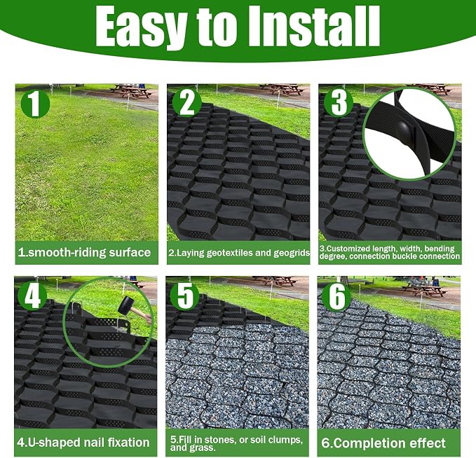 4" Thick Gravel Ground Grid 6.5ft x 16.5ft - Geo Grid Driveway Stabilization Grids, Gravel Retainer Grid 1885 LBS Per Sq ft, Geocell Geogrid for Walkway Driving RV Parking Slopes and Garden
