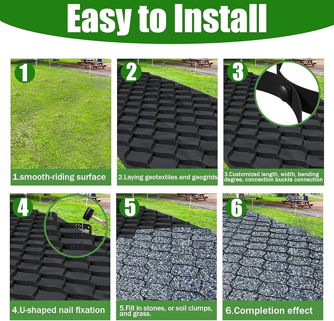 2" Thick Gravel Ground Grid 6.5ft x 33ft - Geo Grid Driveway Stabilization Grids, Gravel Retainer Grid 1885 LBS Per Sq ft, Geocell Geogrid for Walkway Driving RV Parking Slopes and Garden
