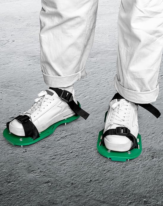 QWORK Gunite Spiked Shoes With 3/4” Short Spikes Perfect For Epoxy Floor, Overlays, Cover Installation, Green Color (Pair)