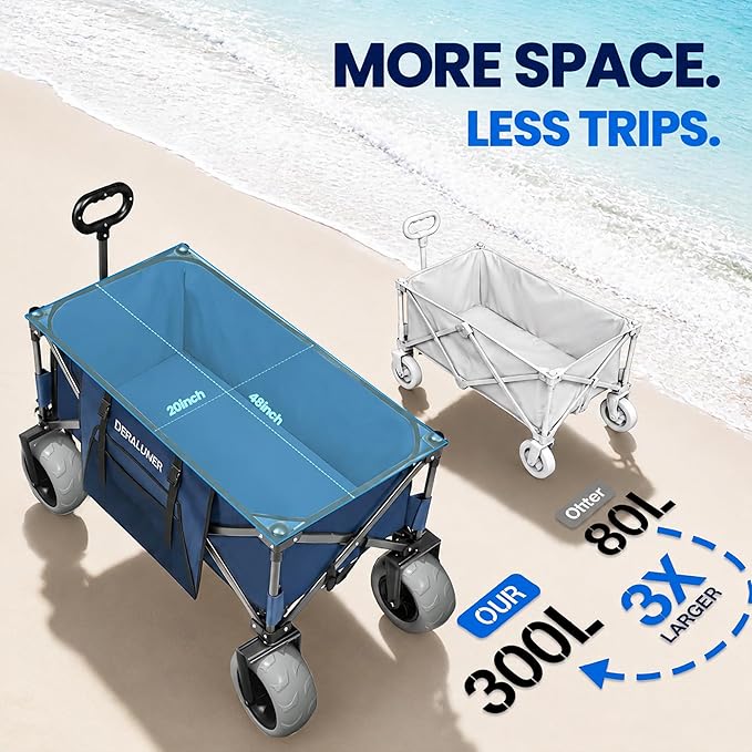 X800 Heavy Duty Beach Wagon with 9x4 Sand-Proof All-Terrain Wheels, 300L Oversized Foldable Wagon Cart with Side Bag, All-Terrain Utility Wagon for Beach Essentials, Sport, Camping (Navy Blue)