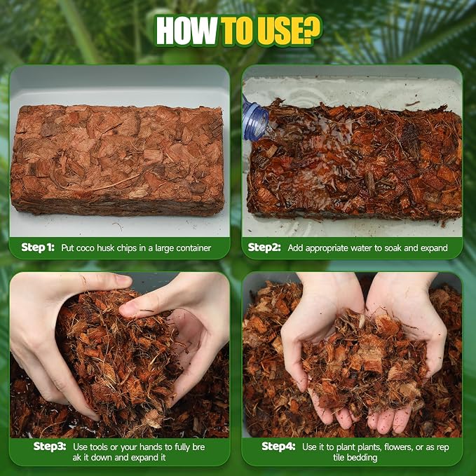 Doter Coco Chips Substrate 1.1 LB, Organic Coconut Husk Brick with Low EC and pH Balanced, Easy to Expand Coco Coir Mulch Medium for Garden Flowers & Reptile Bedding (1 Pcs)