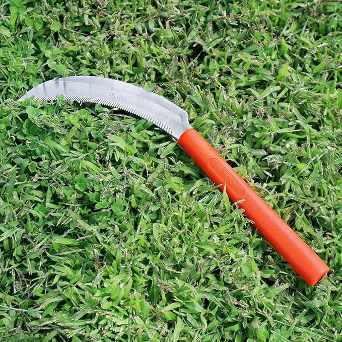 Zenport K208P Harvest Sickle with Plastic Handle, Light Serration, 6.5-Inch Stainless Steel Blade, Orange - 3 Pack