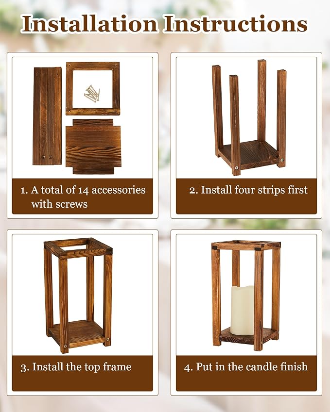 Huquary 16 Pcs Wooden Wedding Lantern Centerpiece Includes 8 Rustic Wooden Lantern Centerpiece and 8 Flameless Candle Holder for Farmhouse Rustic Table Decorations Party Gift(Brown)