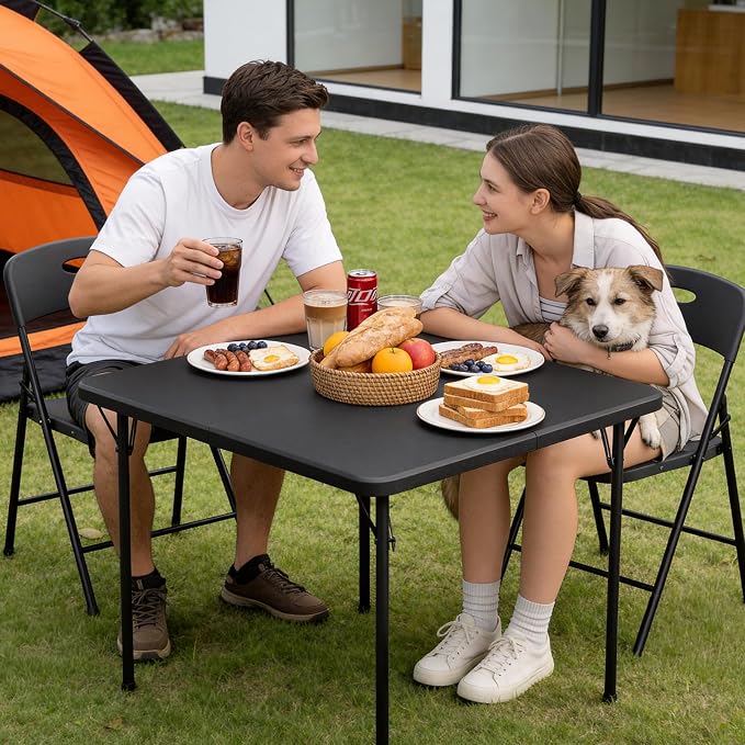 Folding Table 2 Pack, 36 Inch Square Foldable Card Tables, No Assembly Portable Folding Tables, Heavy Duty Fold-in-Half Tables with Carry Handles for Camping, Picnic, Parties, RV Travel & Indoor Use