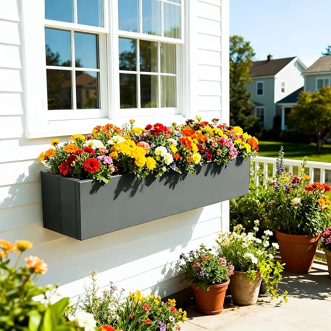 2 Pack Metal Railing Planter Box, 30 Inch Balcony Planters with Adjustable Brackets, Large Hanging Planters for Outdoor Fence Deck