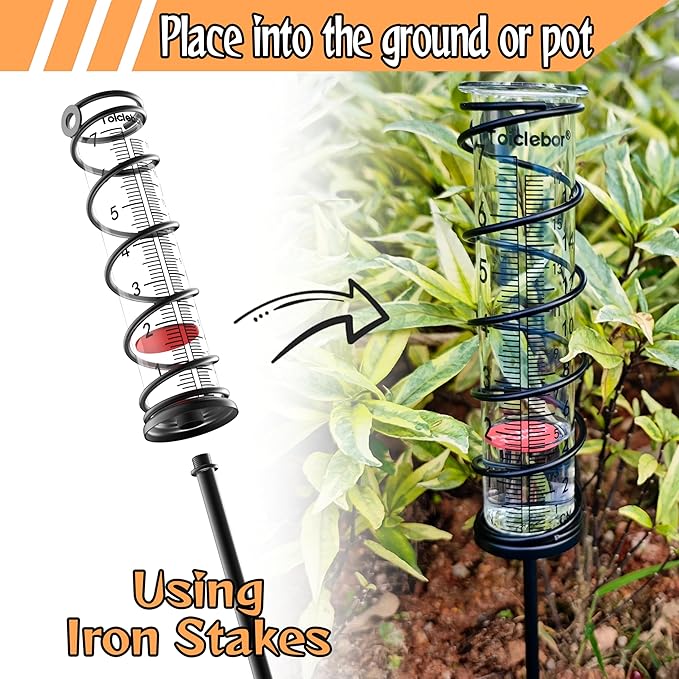 Rain Gauge Outdoor,7 Inch Capacity Garden Rain Gauge with Easy-Read Red Float,Accurate Dual Scale (Inch & cm),Heavy-Duty Glass Tube with Metal Stand,Ground or Wall Mount for Yard & Lawn