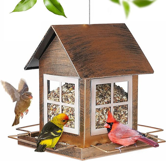 Bird Feeders, Heavy Duty Metal Bird Feeder for Outdoors Hanging, Weatherproof Large Capacity Wild Birdfeeder for Outside Garden Yard, Country House Shape