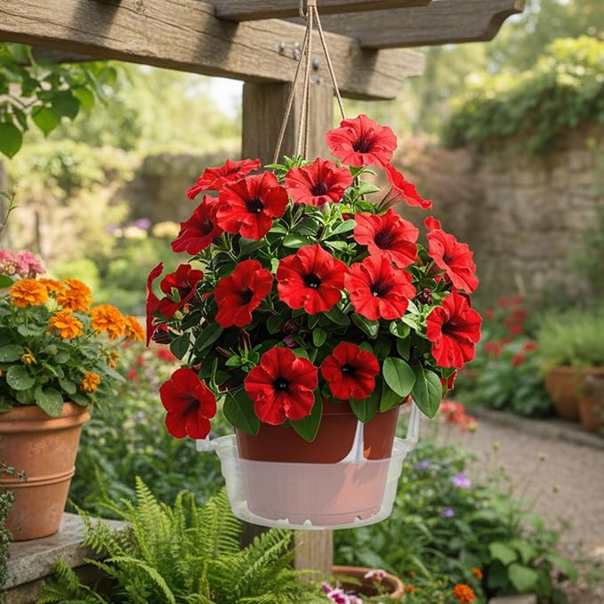 Curtis Wagner Plastics Hanging Basket Drip Pans (5-Pack) | Clear, Round (Diameter = Base 7.37", Top 10", Depth 3.7") Hanging Plant Tray Saucer with Built-in Hooks & Water Catcher for Indoor & Outdoor