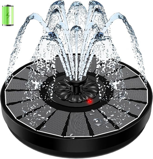 Solar Fountain Work On Cloudy Day,Solar Water Bird Bath Fountain with Faster Conversion Glass Solar Panel and Power Indicator,Built-in 2000mAh Battery,Outdoor Garden Decor(Black Panel)