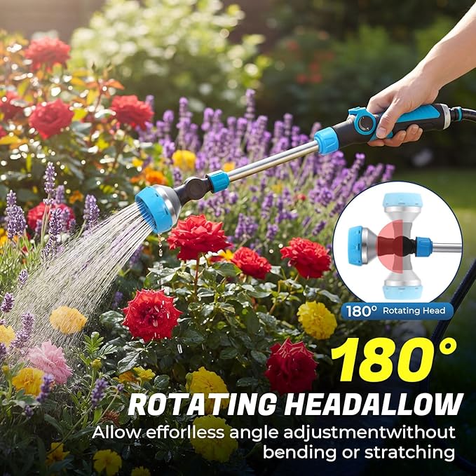 Meanplan 4 Pack Garden Watering Wand, 18.5" Garden Hose Wand with 8 Spray Patterns, Hose Duty Nozzle180° Rotating Head Thumb Control Shut Off for Raised Beds, Flowers, Container Plants, Car Washing