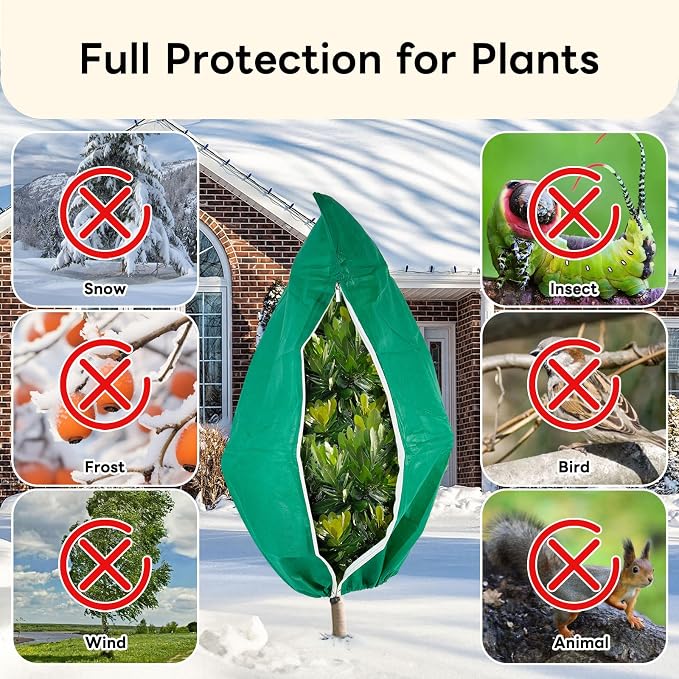 YATHO Plant Covers Freeze Protection 1 Packs 86.6" W X 94.4" H Thicker Large Outdoor Winter Frost Cloths Blankets with Zipper Drawstring, Reusable Garden Tree Cover Bags for Fruit Tree Shrub Potted