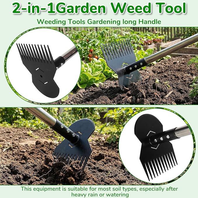 Garden Tools,Weeder Tool,63" Weed Puller Tool with Long Handle,12 Claw Steel Head,Easy Weeding Without Bending or Squatting Down,Weeding Tools Suitable for Farm Planting,Gardening