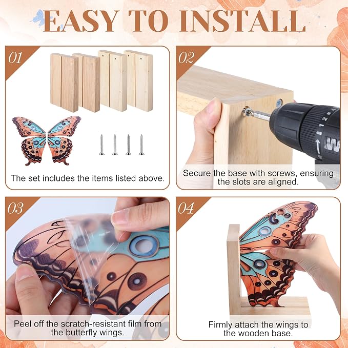 Decorative Butterfly Bookends Wooden Acrylic Butterflys Bookend Modern Bookshelf Decor Accent Book Stopper Decor for Home Farmhouse Shelves Office Lover Gift(Junonia Almana Butterfly)