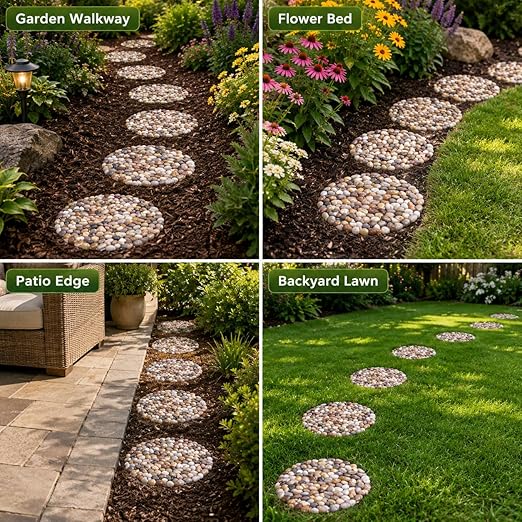 Stepping Stones Outdoor, 12 Inch Natural River Rock Garden Pavers, Set of 6 Round Pebble Stones for Walkway, Yard, Lawn, Patio, Pathway & Landscaping Decor (Roundness)