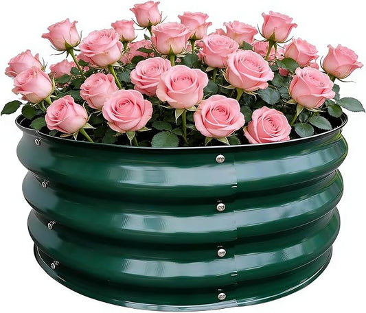 GrowHaus 2x2x1FT Galvanized Raised Garden Bed, Planter Boxes Outdoor Round Metal Garden Beds for Planting Vegetables Flowers Herbs Dark Green