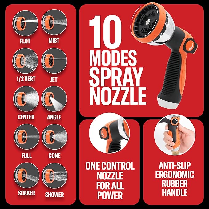 Best 150 ft Metal Garden Hose Set - No-Kink Durable 316 Stainless Steel, 10-Way Zync Spray Nozzle & Hook – Tough Flexible Heavy Duty Water Hoses, 5/8 in, Rust, Weather, LeakProof