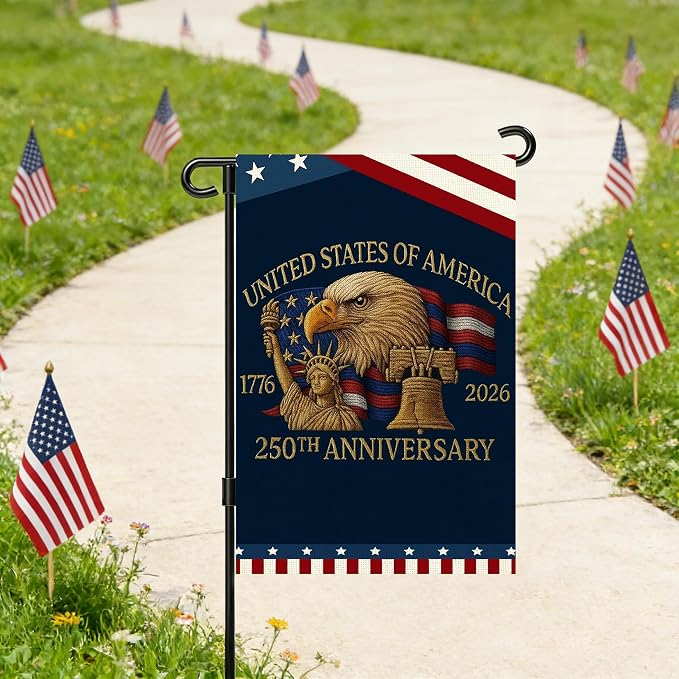 250 Anniversary Usa Garden Flags for Outside, 250 Anniversary USA Flag 1776-2026 God Bless America Commemorative Patriotic Banner with Statue of Liberty Eagle Design Yard Sign 4th of July Decorations Double-Sided Waterproof 250 Year American Flag 12x18...
