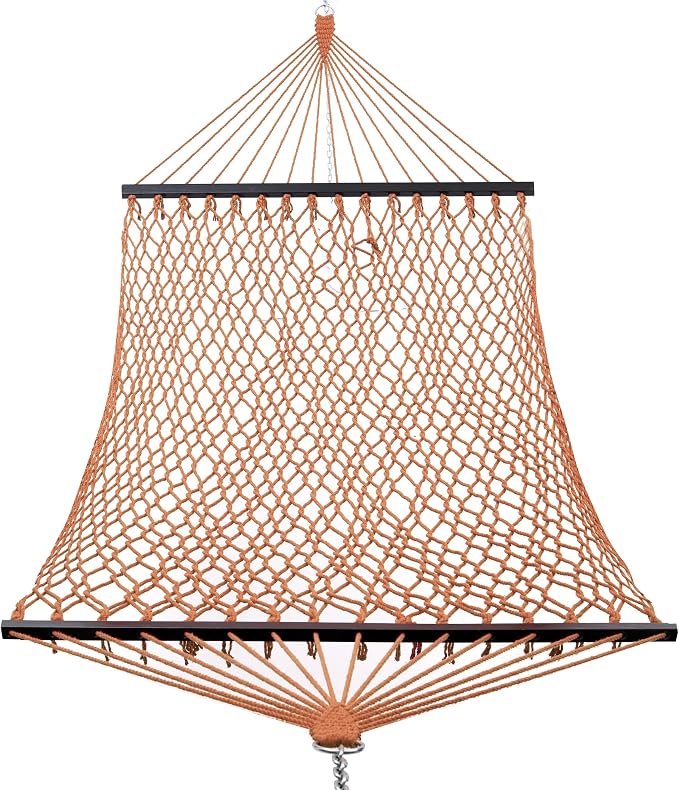 GAFETE Single Rope Hammocks for Outside, Traditional Hand Woven Cotton Hammock with Hardwood Spreader Bar, Max 450 lbs Capacity (Coffee Brown, Small)