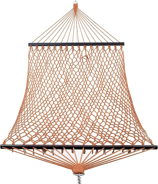 GAFETE Single Rope Hammocks for Outside, Traditional Hand Woven Cotton Hammock with Hardwood Spreader Bar, Max 450 lbs Capacity (Coffee Brown, Small)