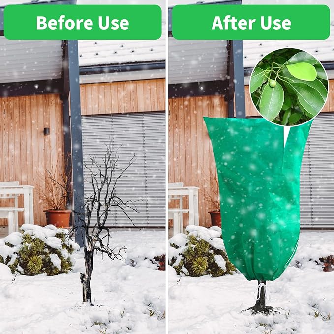 Phopich 4 Pack Plant Covers Freeze Protection, 32''W x 48''H 2.5oz/yd² Winter Tree Frost Blankets Frost Cloths Protectors Bag Cover with Zipper Drawstring for Outdoor Plants Shrub Fruit Trees Potted