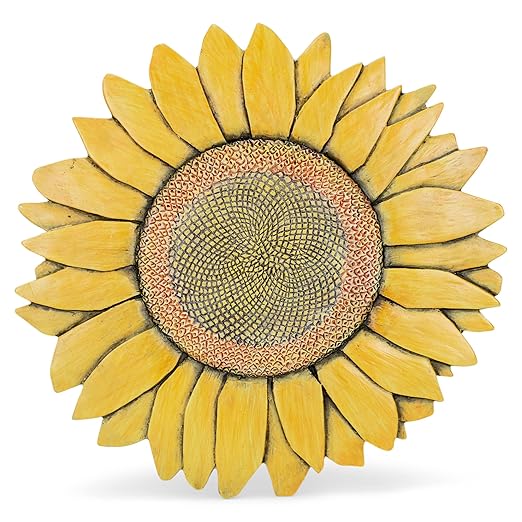 NAT & Jules Sunflower Shaped Dimensional Indoor Outdoor 12 inch Cast Resin Decorative Garden Stepping Stone, Patio, Walkway Sculpture Yard Art, Colorful Yellow