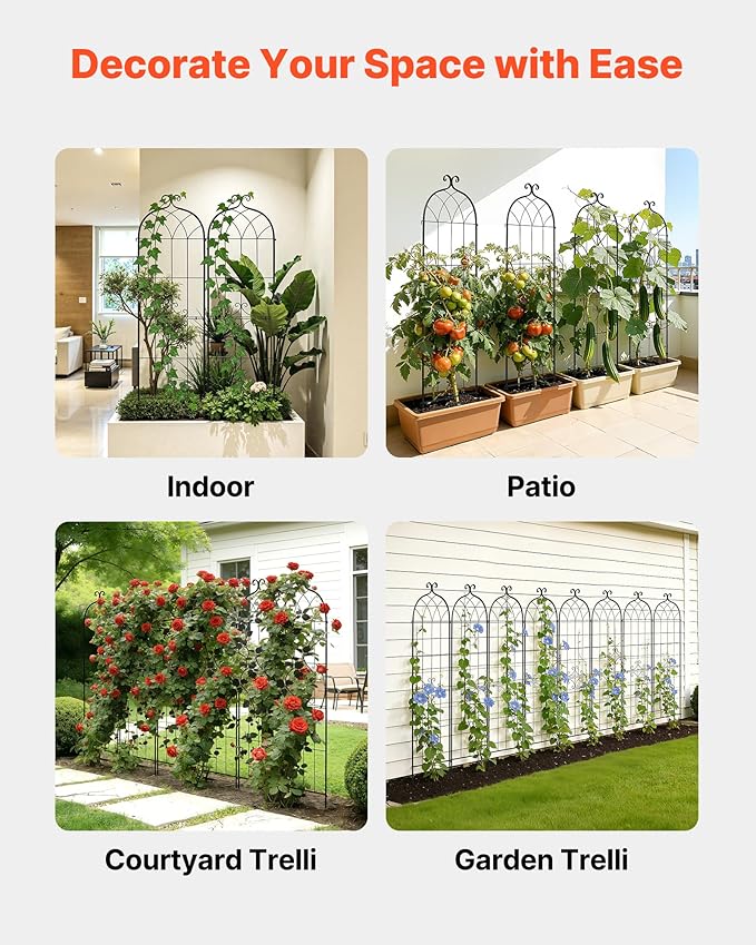 VEVOR Garden Trellis, 71 x 20 inch Rose Trellis, 4 Packs Garden Flower Rose Trellises with Powder-Coated Finish & Convenient Locking Design, Plant Support Trellises for Flowers, Vegetables, Roses