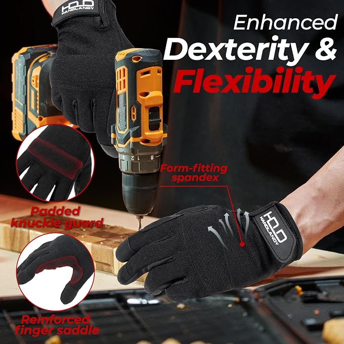 HANDLANDY Work Gloves for Men & Women, Utility Mechanic Working Gloves Touch Screen, Flexible Gardening Gloves for Yard