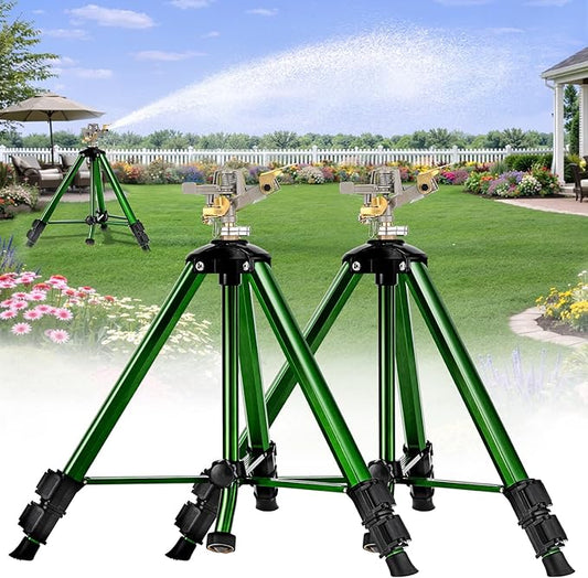 Impact Lawn Sprinkler with Tripod Stand, Adjustable 0-360° Rotating Sprinklers for Yard & Garden, Wide Coverage Garden Hose Sprinkler Fits 3/4" Hose for Grass Watering (2packs)