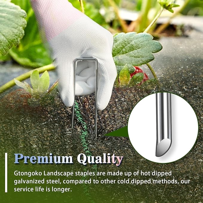 Gtongoko 50 Pack Landscape Staples 4 Inch Galvanized Garden Stakes, 12 Gauge Heavy Duty Sod Staples for Weed Barrier Fabric, Plant Covers, Netting, Irrigation Hose & Holiday Decorations